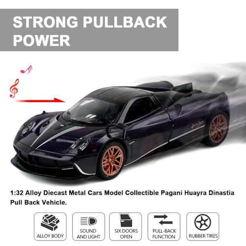 Image of 1:32 Scale Pagani Huayra Dinastia Toy Car | Metal Pullback Diecast Car for Kids with Openable Doors, Sound, Light Effects Toy for Car Enthusiasts (Color As Per Available),blue