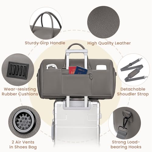 Convertible Garment Bag for Travel, PU Leather Carry On Garment Duffle Bag for Men Women, 2 in 1 Suit Travel Bags for Hanging Clothes with Shoe Compartment 6