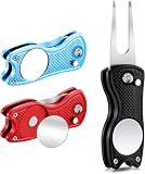 NieYat 3 Stück Pitchgabel, klappbare Pitchgabel Golf, robuste Golf Pitchgabel, praktisches Golf Zubehör, Edelstahl Werkzeug mit magnetischem Ballmarker für Golfplätze