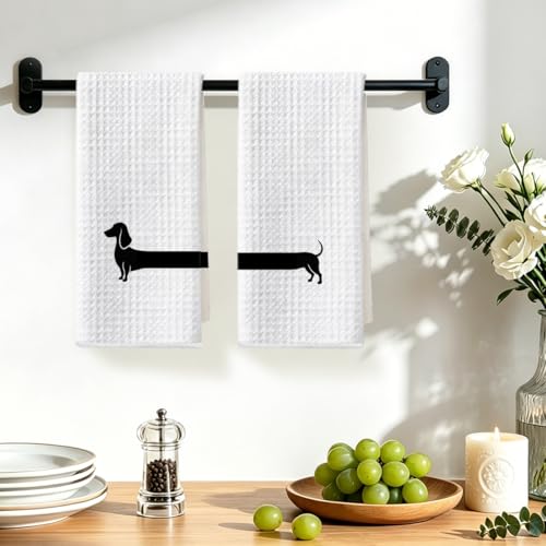 Image of 2 Pcs Dachshund Kitchen Towels 24x14 Inch, Dachshund Gifts Reusable Dish Towels for Kitchen Bathroom Decor, Waffle Weave Absorbent Hand Cloth Tea Towel, Funny Weiner Dog Gifts for Women Friend