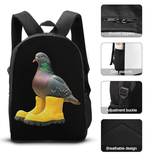 Pigeon Wearing Yellow Boots Large Travel Backpacks Carry on Backpack Weekender Bag with 2 Storage Pockets for Men And Women3