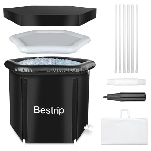 Bestrip Ice Bath Tub for Athletes, Heavy Duty Cold Plunge Tub Ice Pod for Recovery and Therapy, Foldable Bathtub Hot Tub with Lid for Home Outdoor, Gyms Cover