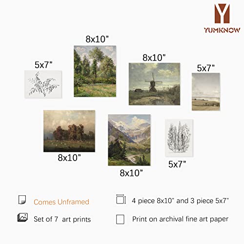 Vintage Modern Farmhouse Wall Decor - Aesthetic Spring Landscape Botanical Nature Poster - Green Cottagecore Room Decor - Bathroom Picture Bedroom Print - Neutral Wall Art For Boho French Country Of 7 #TOP1