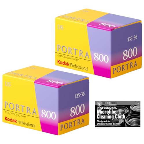 Kodak Professional Portra 800 Color Negative Film (35mm Roll Film, 36 Exposures) - 2 Pack with Cleaning Cloth