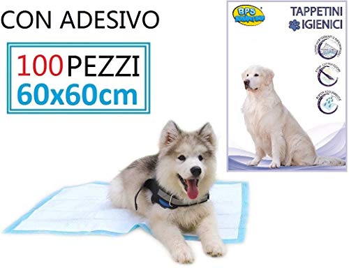 BPS PET SHOP TAPPETINI IGIENICI per Cani con Adesivo, TAPPETINI ASSORBENTI per Animali Domestici (60X60CM 100PEZZI)