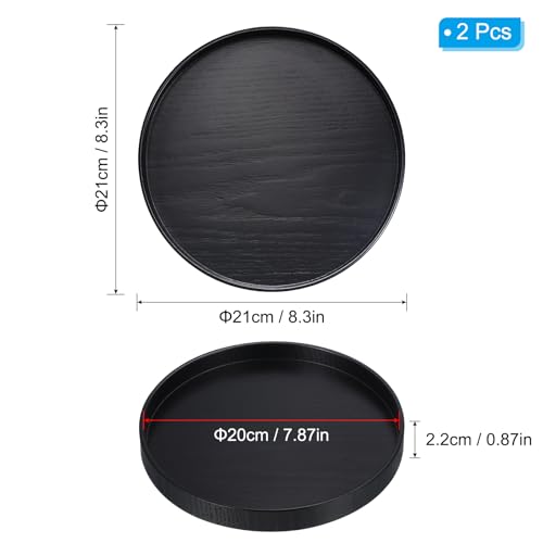 PATIKIL Wood Serving Tray 8 Inch, 2 Pack Round Decorative Platter for Home Decor Kitchen Table Candle Holder, Black by PATIKIL - Used condition - Image 2