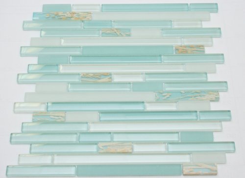 Random Brick Pattern Glass Tile (Blue With Rice Plant Resin) #TOP7