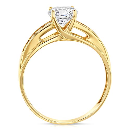 Ioka - 14K Solid Gold 1 Ct. Round Cut Cubic Zirconia CZ Wedding Engagement Ring4