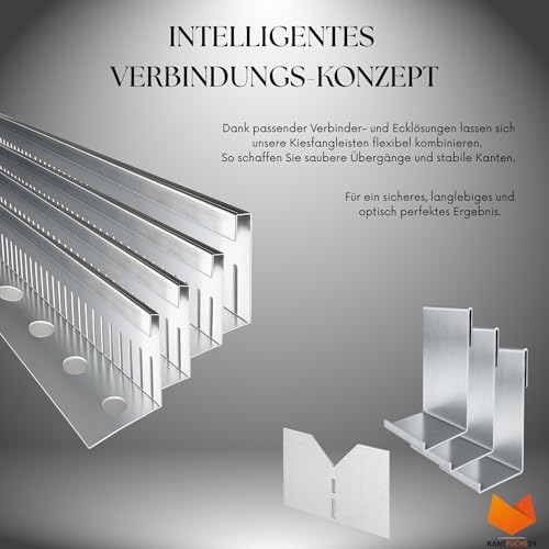 Premium Kiesfangleiste Aluminium 4 Meter x 100mm KantFuchs24 Exklusiv Randabschluss Kiesbeläge Dachbegrünungen Flachdächer Made in Germany 4x 1 Meter mit 3 Stoßverbindern und einem Eckverbinder