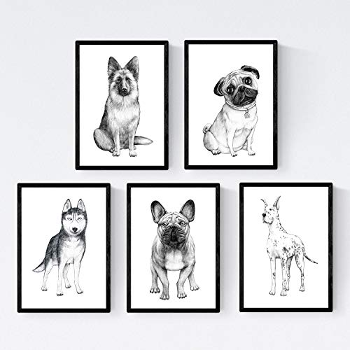 Nacnic Pack de posters de Perros de raza. Láminas decorativas de perros. Tamaño A4