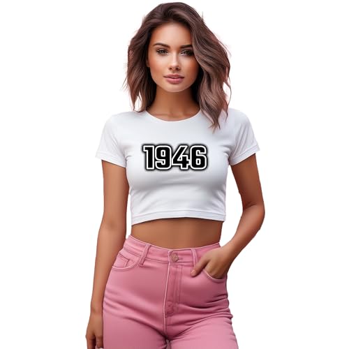 Crop top pour femme blanc vintage 1946 tee shirt court été