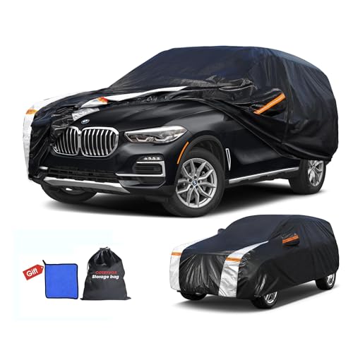 Image of BMW X5 Car Cover 100% Waterproof All Weather, Gift with Towel, 10 Layers SUV Car Cover Custom Fit 2007-2026 BMW X5 /X5M, Full Exterior Car Covers Rain Sun UV Protection with Door Zipper.