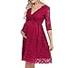 Produktbild beauty magic Womens Maternity Elegant Dress Lace V Neck Half Sleeve Pregnant Photography Dress,Burgundy,S