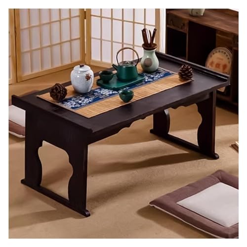 Table basse pliante japonaise table à thé compacte en bois marron foncé