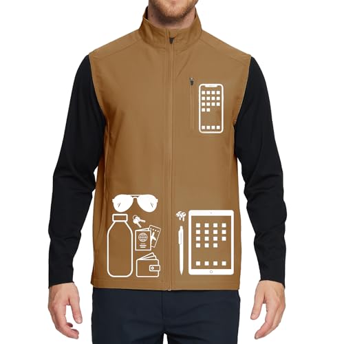 Image of M MAELREG Mens Vests Outerwear Windproof Lightweight Softshell Vests Zip Pockets Sports Sleeveless Jacket Golf Vests for Men