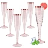 Rosedreamer Sektgläser Plastik 60 Stück Kunststoff Champagner Gläser 150ml Roségold Kante und Glitter Mehrweg für Geburtstag Hochzeit Party Picknicks Outdoor (Roségold)
