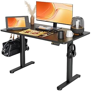 Electric Standing Desk, Adjustable Height Stand up Desk, 48×24 Inches Sit Stand Home Office Desk with Splice Board, Black Frame/Black Top