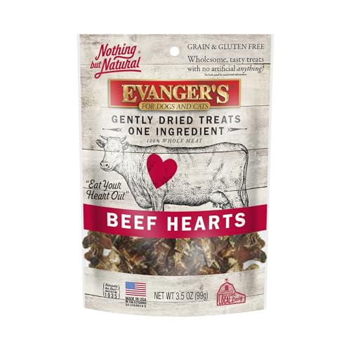 Evanger's Nothing But Natural Gently Dried Beef Hearts Dog & Cat Treats – 3.5 oz – Single-Ingredient, Grain-Free, Protein-Rich Snack for Optimal Pet Vitality