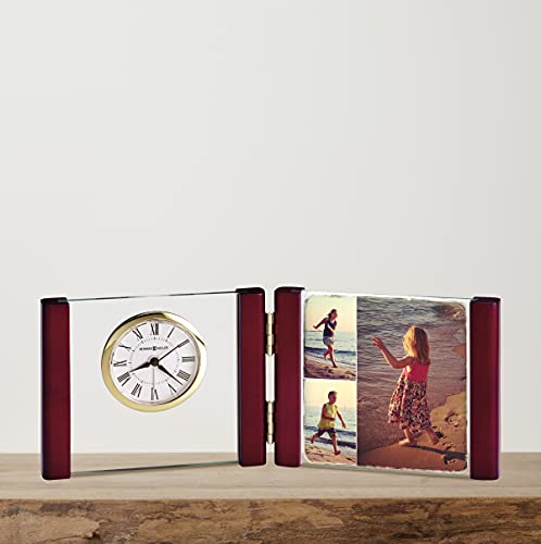 Howard Miller Hadin Table Clock 645-788– Satin Rosewood Finish, Shatter Resistant Acrylic Crystal, 4-Inch By 4-Inch Photo Frame, Modern Home Décor, Quartz, Alarm Movement #TOP2