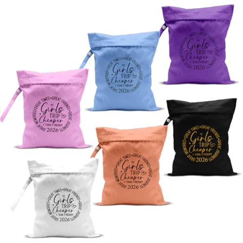 zcyxuuw 6Pcs Girls Trip Gifts Wet Dry Bag, Beach Bag Wet Bag Favors, Sunscreen Bags Swimsuit Toiletry Travel Essentials For Women, Beach Travel Laundry bags for Dirty Diaper Swimsuit Gifts
