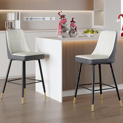 Image of 27'' Counter Height Bar Stools Set of 2 - Kitchen Island Stools with Back,Leather Barstools with Sturdy Metal Legs,Modern Counter Height Stools Ideal for Kitchen Island Pub Cafe