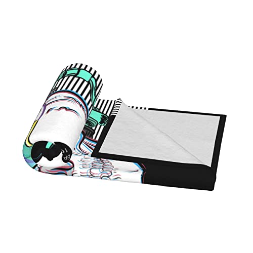 Kamoxi Skull Throw Blankets For Women Men Punk Skull In Glasses Headphones Fluffy Blanket Gifts Black White Stripe Hipster Pop Fleece Plush Blanket Soft Comfy Flannel Blanket For Sofa Bed 50"X40" #TOP3