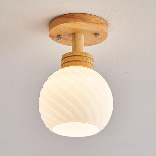 Jadssox Lámparas de Techo de Madera, lámpara de Techo Moderna de Montaje semiempotrado, lámparas de Techo de Cristal, luz de Techo de Pasillo, lámpara de Granja para Entrada de Porche