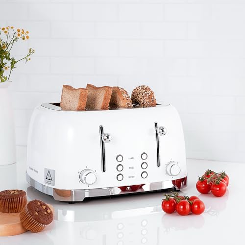 Roter Mond 4 Slice Toaster Retro Stainless Steel with Bagel Defrost Cancel Function, 6 Browning Settings, Extre Wide Slot and Removable Crumb Tray, White, ST033 by Roter Mond - Image 7