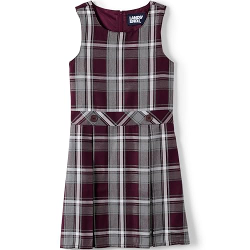 Lands' End Uniform Custom Jumper Top of Knee Plaid Burgundy/Gray Kids 5