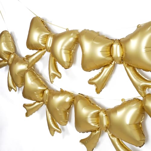 Image of 6 Pieces Bow Balloons, Gold Matte Metallic Foil Bowtie Balloon for Women Men Girls Boys Bow Happy Birthday Party, Wedding Bridal Shower, Baby Shower, Balloon Garland Accessories