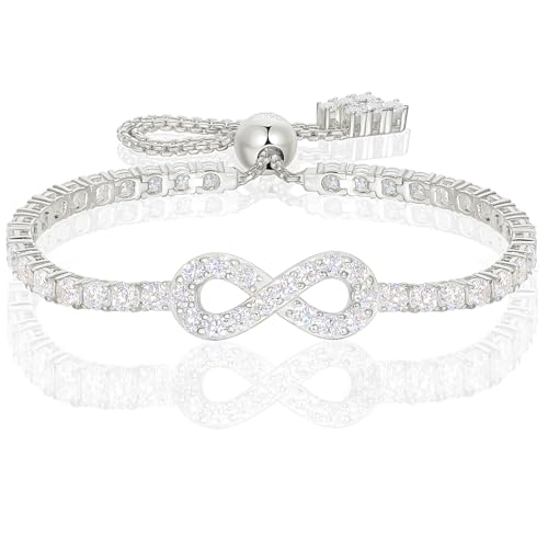 Moissanite Infinity Bracelet Lab Created Diamond Bracelets for Women S925 Sterling Silver 3MM Width 4-9.5inches 18K Gold Vermeil Adjustable Tennis Bracelets- Birthday Gifts for Women Wife Her