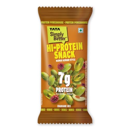 Image of Tata Simply Better Mango Achari Flavoured Edamame Mix, Pack of 5, Hi-Protein Snack (28g Each)