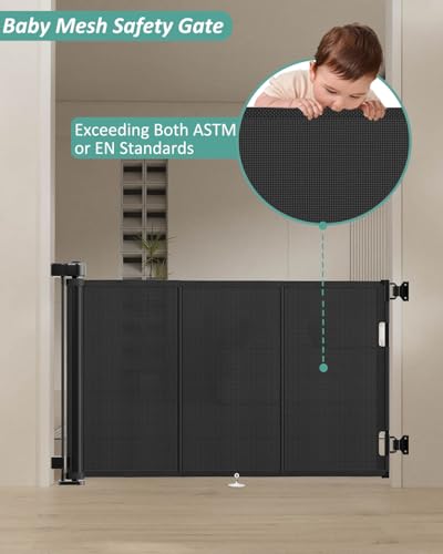 Miumoon 71 inch Retractable Baby Gates 42 inch Tall, Retractable Gate with Reinforced Strip Design to Prevent Crawling Through, 6 FT Retractable Dog Gate for Stairs, Doorways, Hallways, Indoor/Outdoor