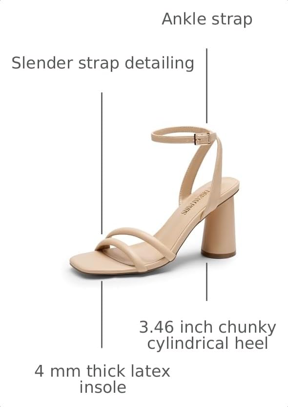 Image of DREAM PAIRS Women's Strappy Round Heels Sandals | Square Open Toe Heels, Ankle Strap, Dress Shoes for Party