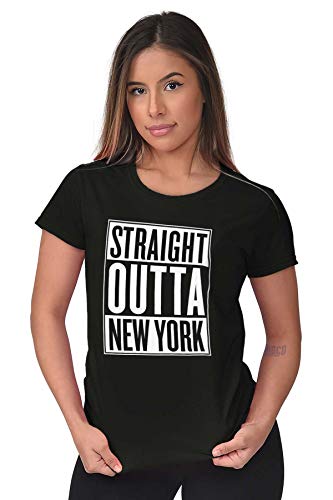 Funny Ny Straight Outta New York Womens T Shirt Ladies Tee Black #TOP3