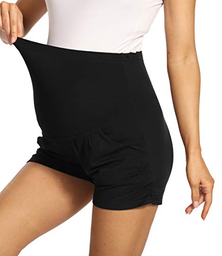 Foucome Women's Maternity Shorts Over Belly Pregnancy Lounge Workout Running Yoga Harem Shorts With Pockets (Black, Xl) #TOP3