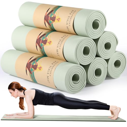 Timgle 6 Pcs 10mm Thick Yoga Mat Bulk 68 x 24 Inches, Gray Green