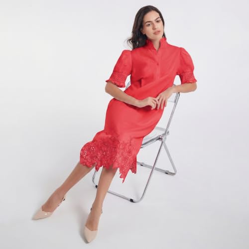 Image of Women's Summer Embroidered Midi Dress 2026 Button Down Short Sleeve Floral Shirt Dress