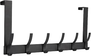 Optish Over The Door Hooks with 12 Coat Hooks - Sturdy Black Door Hanger Rack for Towels, Coats, Bathroom & Dorm Organization