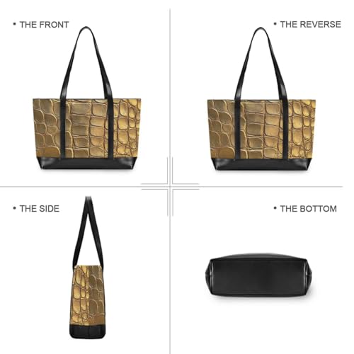 Gold Crocodile Skin Texture essentials tote bag with laptop compartment with zipper laptop travel bag for yoga with lunch bolso de trabajo para mujer3