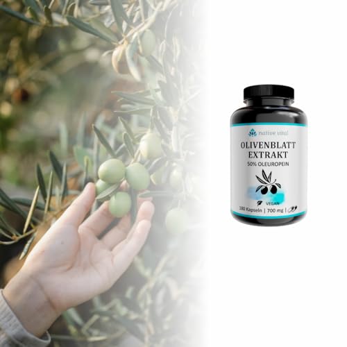 Olivenblatt Extrakt - 50% Oleuropein - 700mg pro Tagesdosis - 180 Kapseln - Made in Germany - Vegan - Premium Qualität