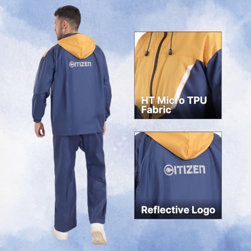 Image of Citizen Hooded Raincoat for Men Women Waterproof for Bike Riders HT Micro TPU Fabric Lightweight Stylish Sealed Hood, Large Pockets, Heavy-Duty Zippers Rainwear with Carry Pouch-CR019