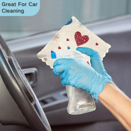 Image of Cotton Kitchen Dish Cloths, Blue Hearts with Fireworks Pattern Ultra Soft Absorbent Quick Drying Dish Towels, 11 x 11 Inches, 6-Pack, Reusable Cleaning Cloths