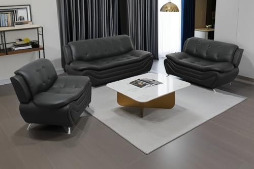 A Ainehome Sectional Sofa Set, Modern Faux Leather Living Room