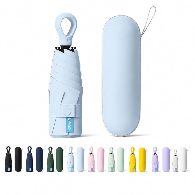 Image of Umbrella for Rain and Sun Protection UPF50+ Mini Capsule Foldable Umbrella for Women Men | 5-Fold Compact Travel Umbrella | Windproof UV Protection | Ring Buckle Anti-Loss