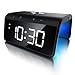 Wecker digital mit kabelloser Ladestation - QI induktive Ladestation - großes Display mit weißen Lettern - 8 LED Farben und Farbwechsel – Kompatibel mit Samsung Galaxy Huawei UVM.