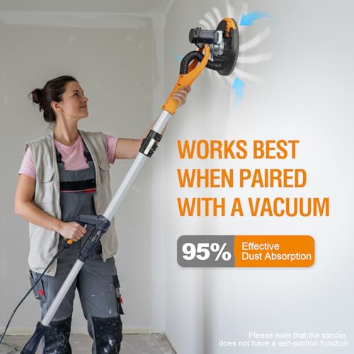 MAXXT 180° Swivel Head Plasterboard Sander – Telescopic Handle (1.2m-1.7m) with Dust Extraction, Corner Side Disc, Constant Power & 5-Speed Memory | Includes 6 Sanding Discs 4 MAXXT 180° Swivel Head Plasterboard Sander – Telescopic Handle (1.2m-1.7m) with Dust Extraction, Corner Side Disc, Constant Power & 5-Speed Memory | Includes 6 Sanding Discs - Image 4