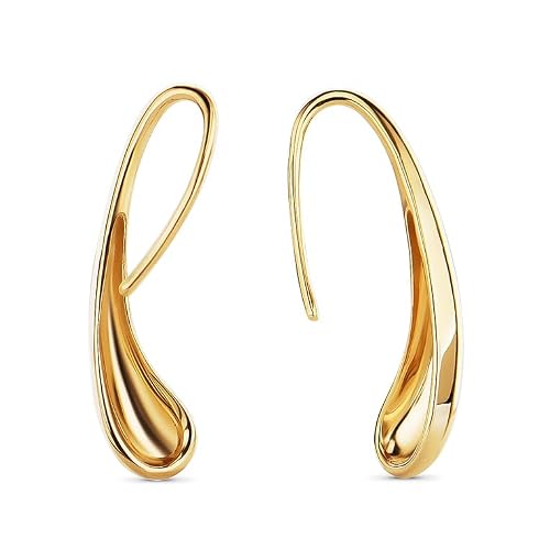 MIORE Boucles d'Oreilles Femme Goutte, Boucles d Oreilles Pendantes, Argent Sterling 925 Plaqué Or 18 carats, Design élégant 24mm, Hypoallergéniques, Fermoir crochet, Bijoux Femme avec Boîte à Bijoux – vue 4