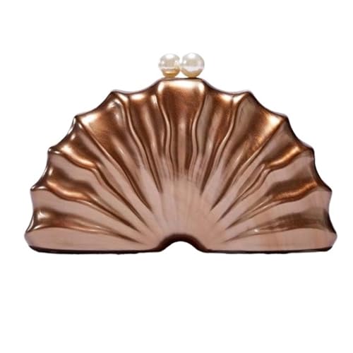 Bolso Nacar Bolso de mano concha moda for mujer, bonito bolso noche for fiesta, perlas for boda, hombro con cadena(Khaki)