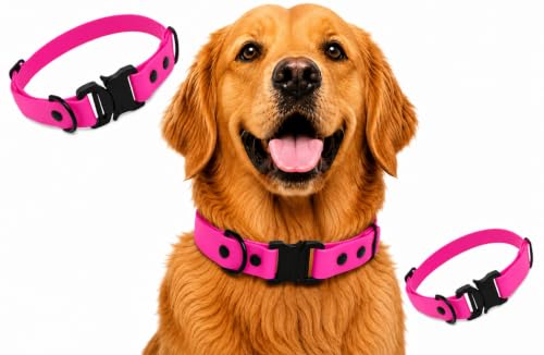Image of Adil's Biothane Waterproof Dog Collar, Dog Leash & Collar Leash Combo | Heavy Duty TPU Coated Webbing | Adjustable Quick Release Buckle | Odour Resistant (Pink, L-22, Collar only)